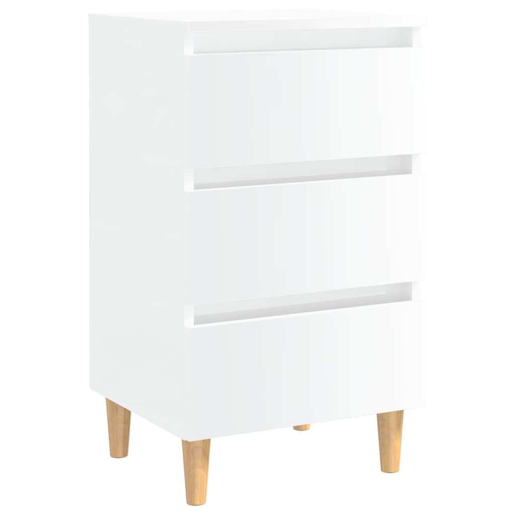 Bed Cabinet with Solid Wood Legs High Gloss White 40x35x69 cm