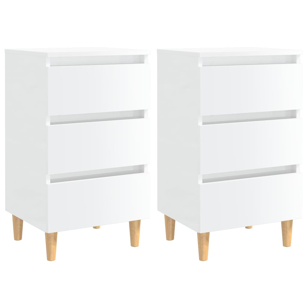 Bed Cabinets & Wood Legs 2 pcs High Gloss White 40x35x69cm