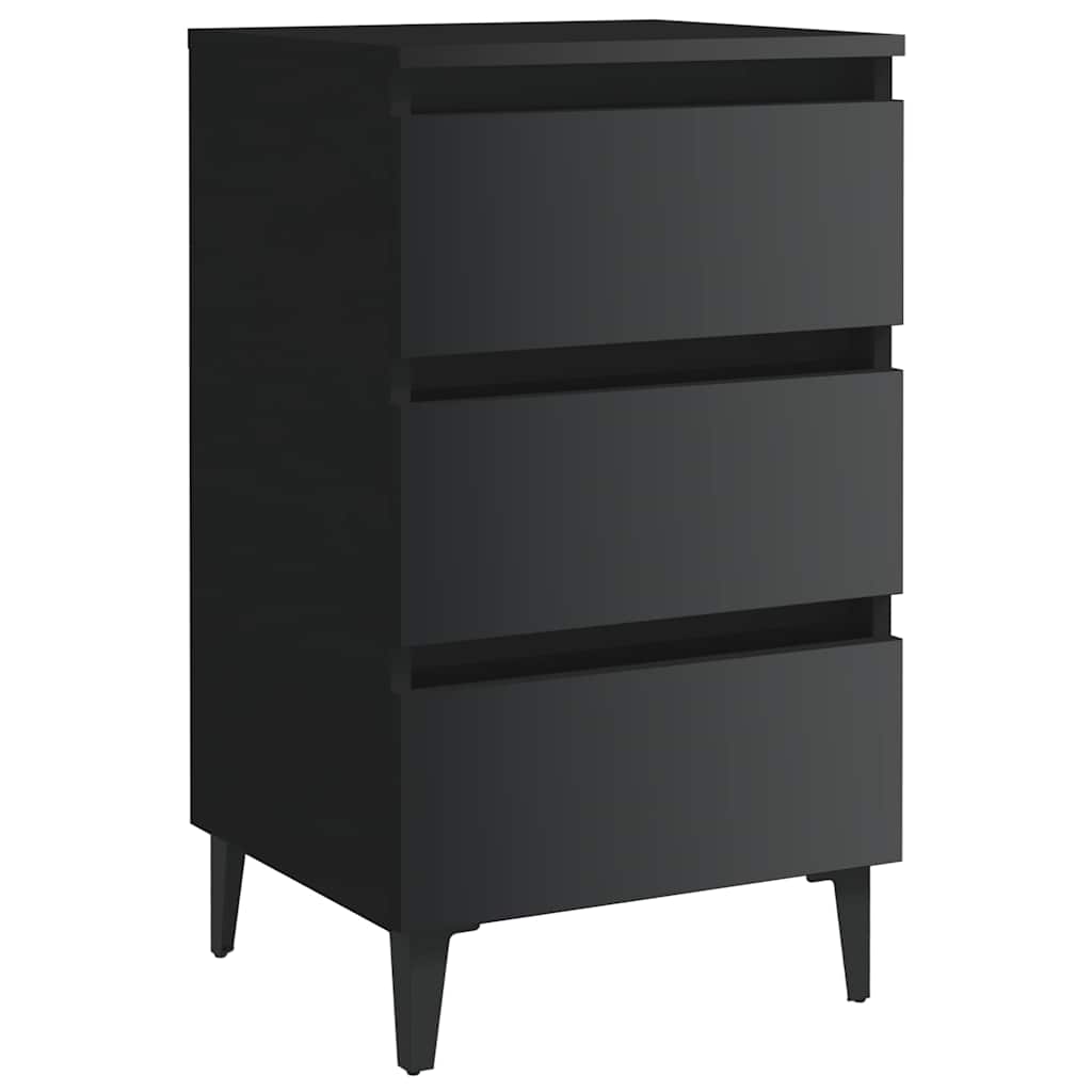 Bed Cabinet with Metal Legs 2 pcs High Gloss Black 40x35x69 cm