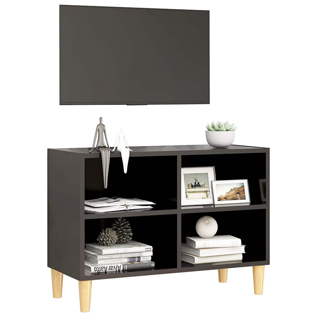 TV Cabinet with Solid Wood Legs Grey 69.5x30x50 cm