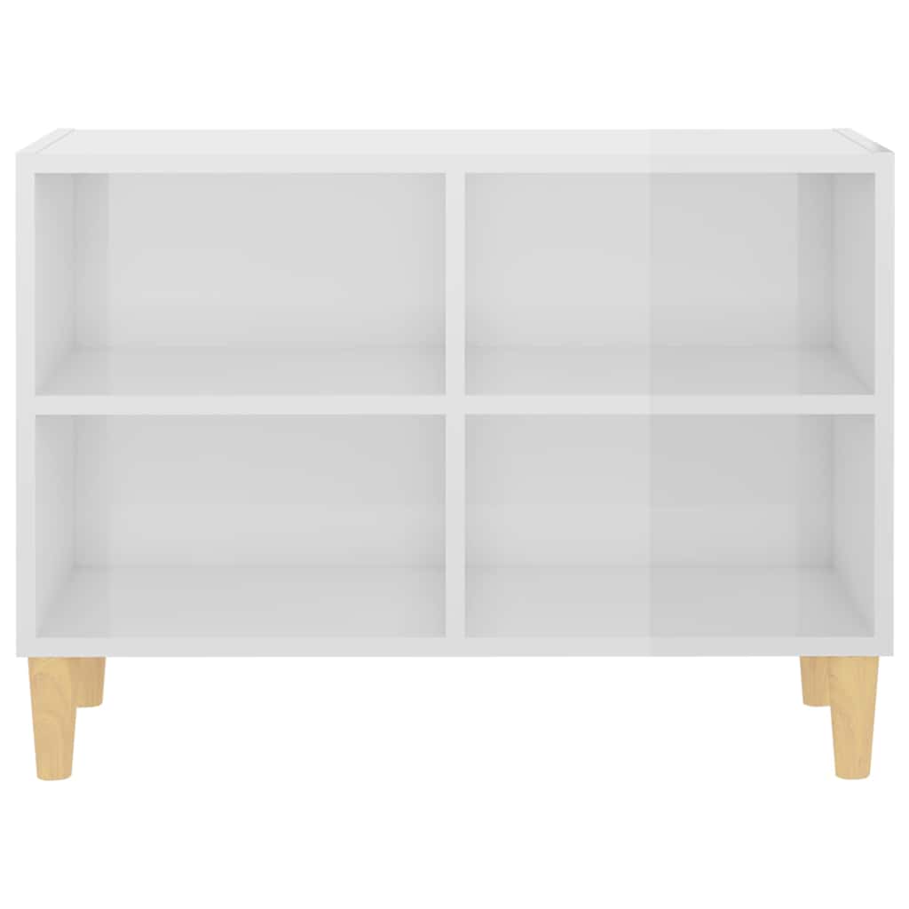 TV Cabinet with Solid Wood Legs High Gloss White 69.5x30x50 cm