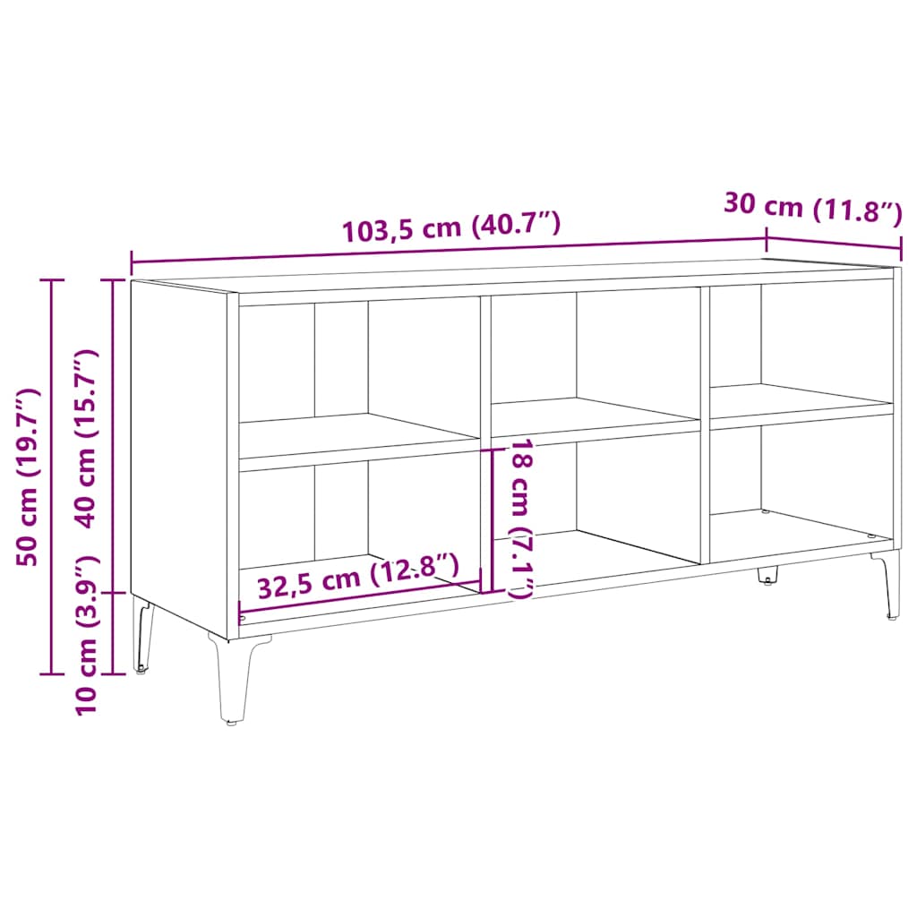 TV Cabinet with Metal Legs Sonoma Oak 103.5x30x50 cm