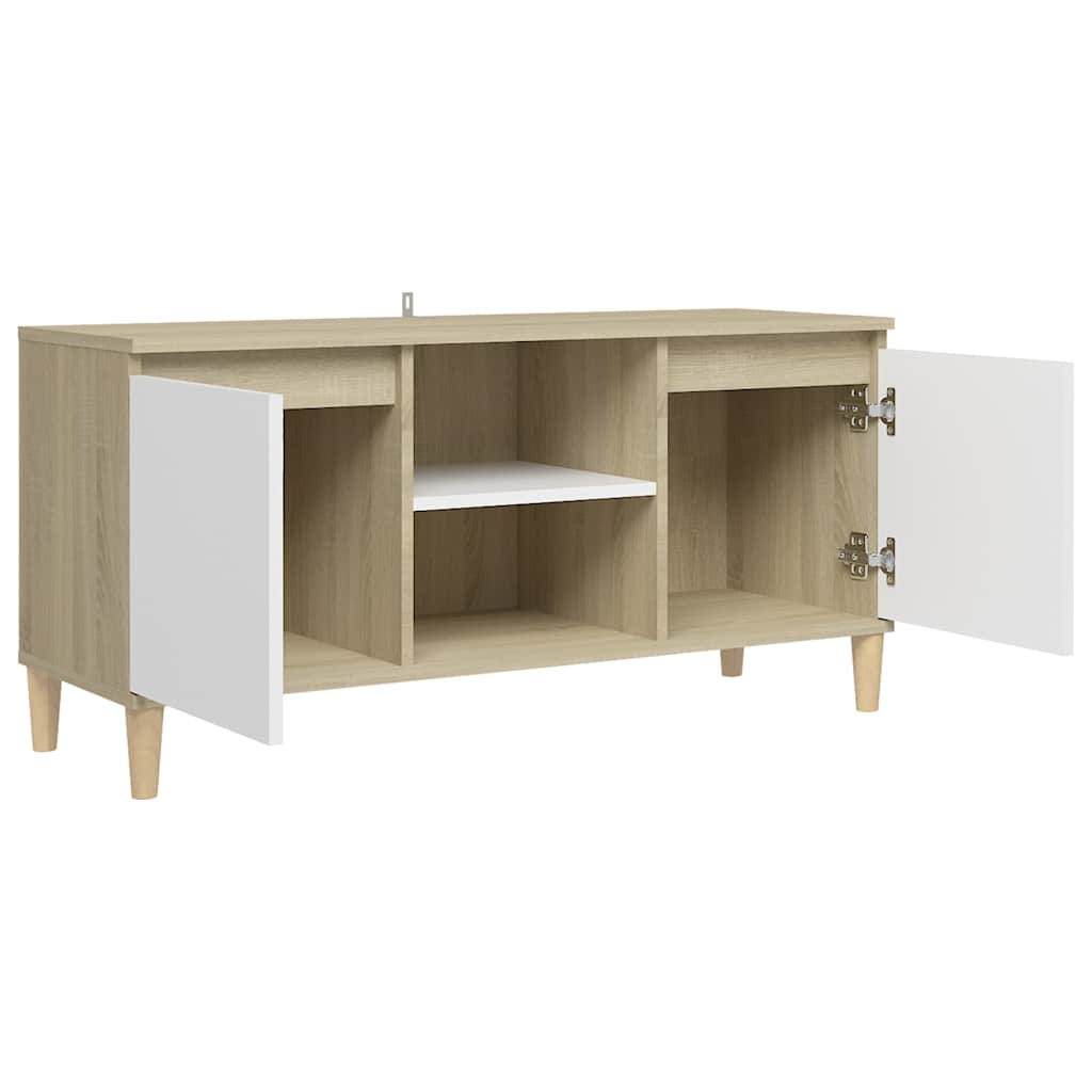 TV Cabinet & Solid Wood Legs White & Sonoma Oak 103.5x35x50 cm