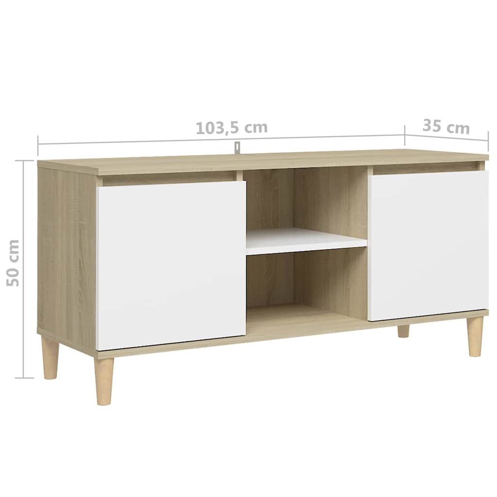 TV Cabinet & Solid Wood Legs White & Sonoma Oak 103.5x35x50 cm