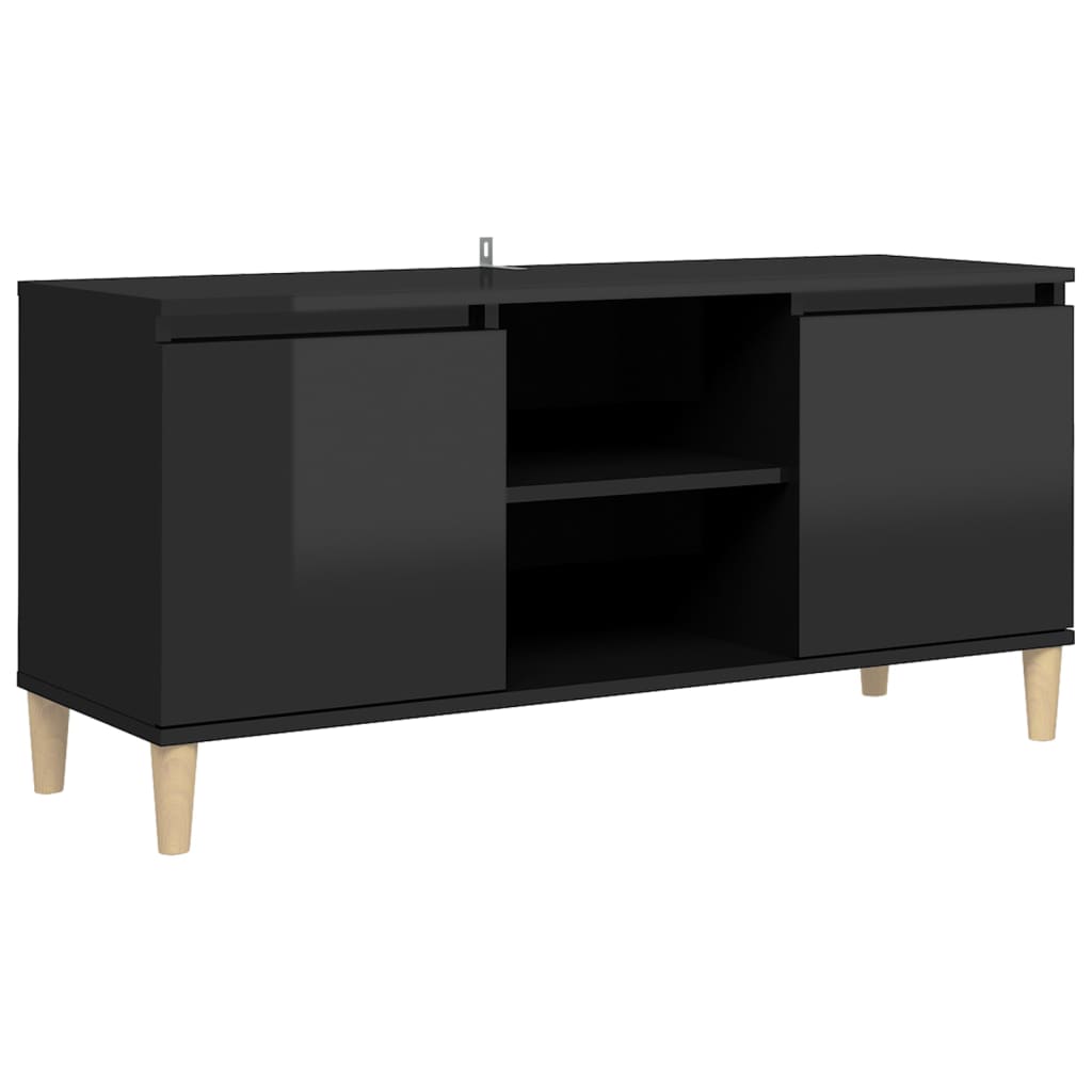 TV Cabinet & Solid Wood Legs High Gloss Black 103.5x35x50 cm
