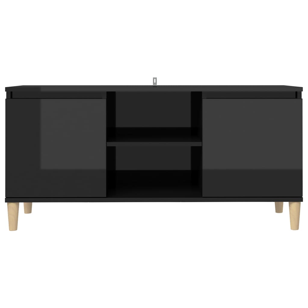TV Cabinet & Solid Wood Legs High Gloss Black 103.5x35x50 cm