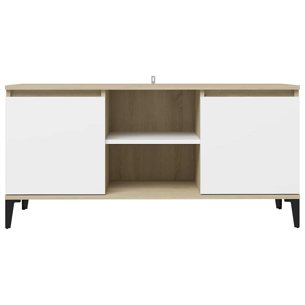 TV Cabinet with Metal Legs White and Sonoma Oak 103.5x35x50 cm