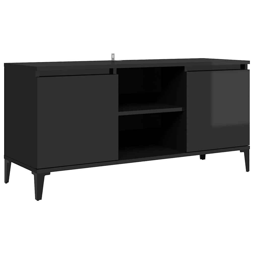 TV Cabinet with Metal Legs High Gloss Black 103.5x35x50 cm