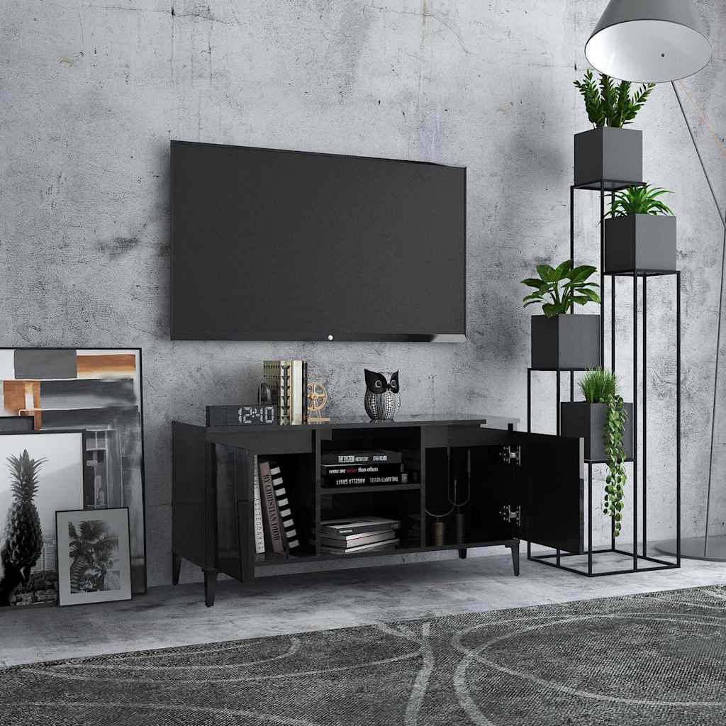 TV Cabinet with Metal Legs High Gloss Black 103.5x35x50 cm