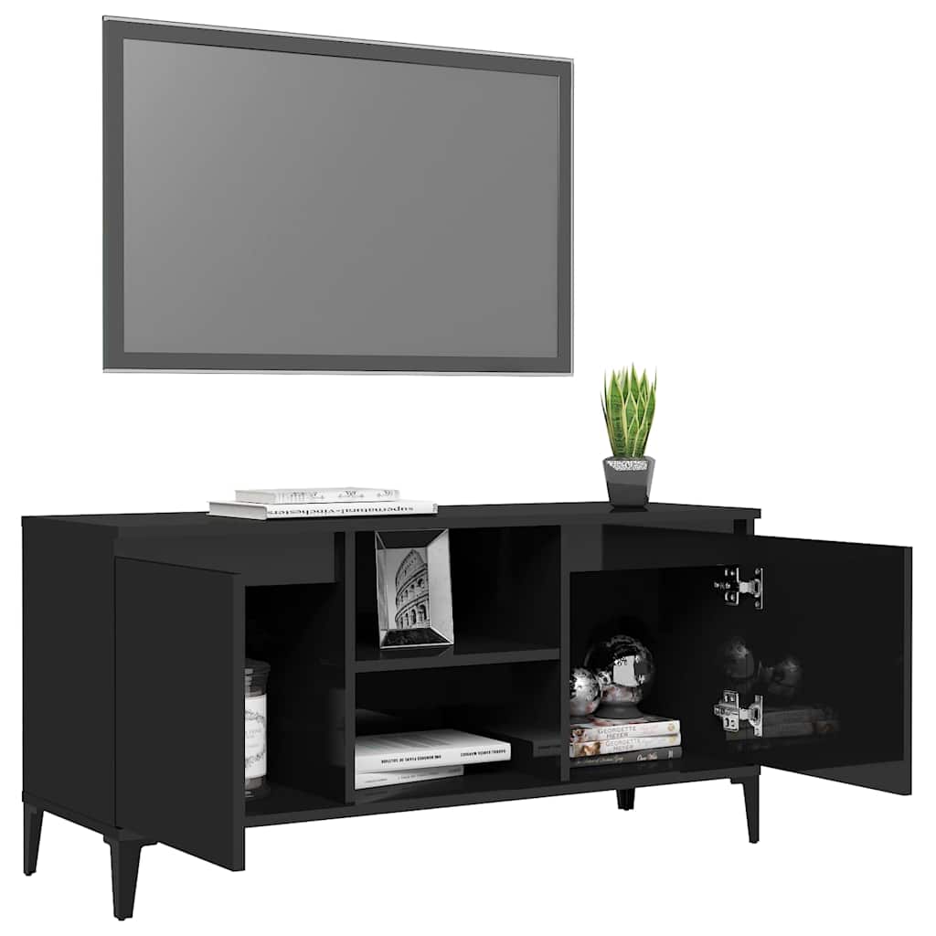 TV Cabinet with Metal Legs High Gloss Black 103.5x35x50 cm