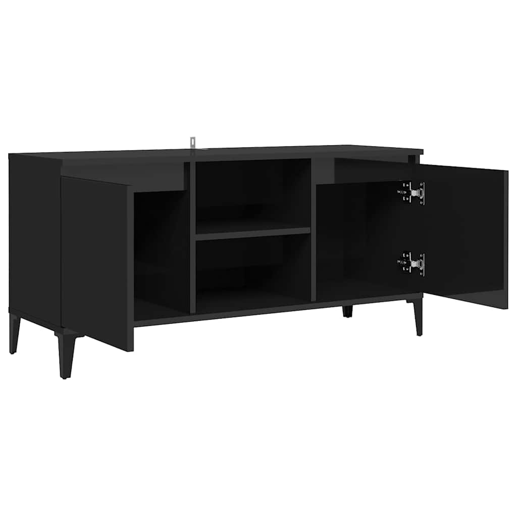 TV Cabinet with Metal Legs High Gloss Black 103.5x35x50 cm