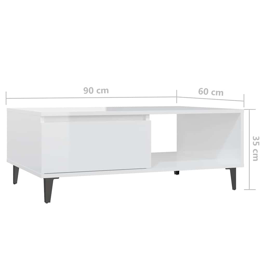 Coffee Table High Gloss White 90x60x35 cm Engineered Wood