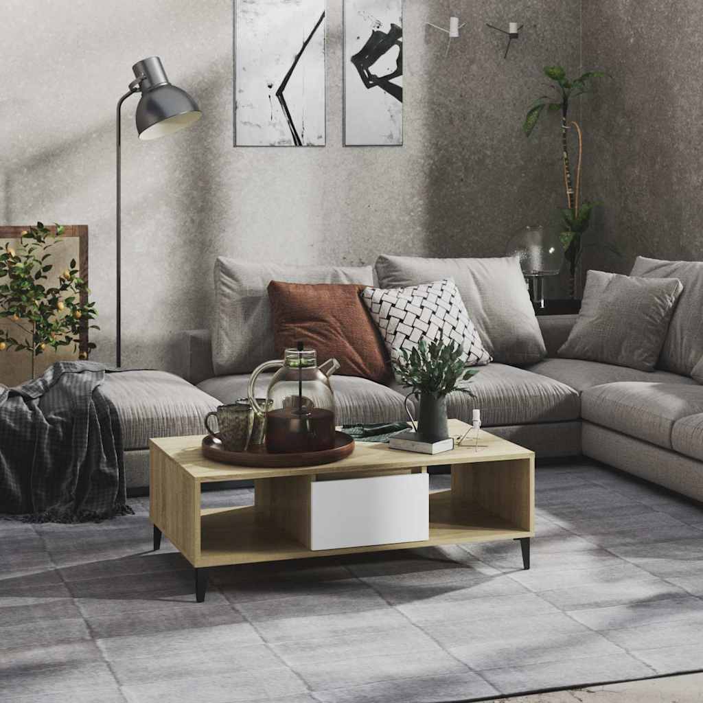 Coffee Table White and Sonoma Oak 103.5x60x35 cm Engineered Wood
