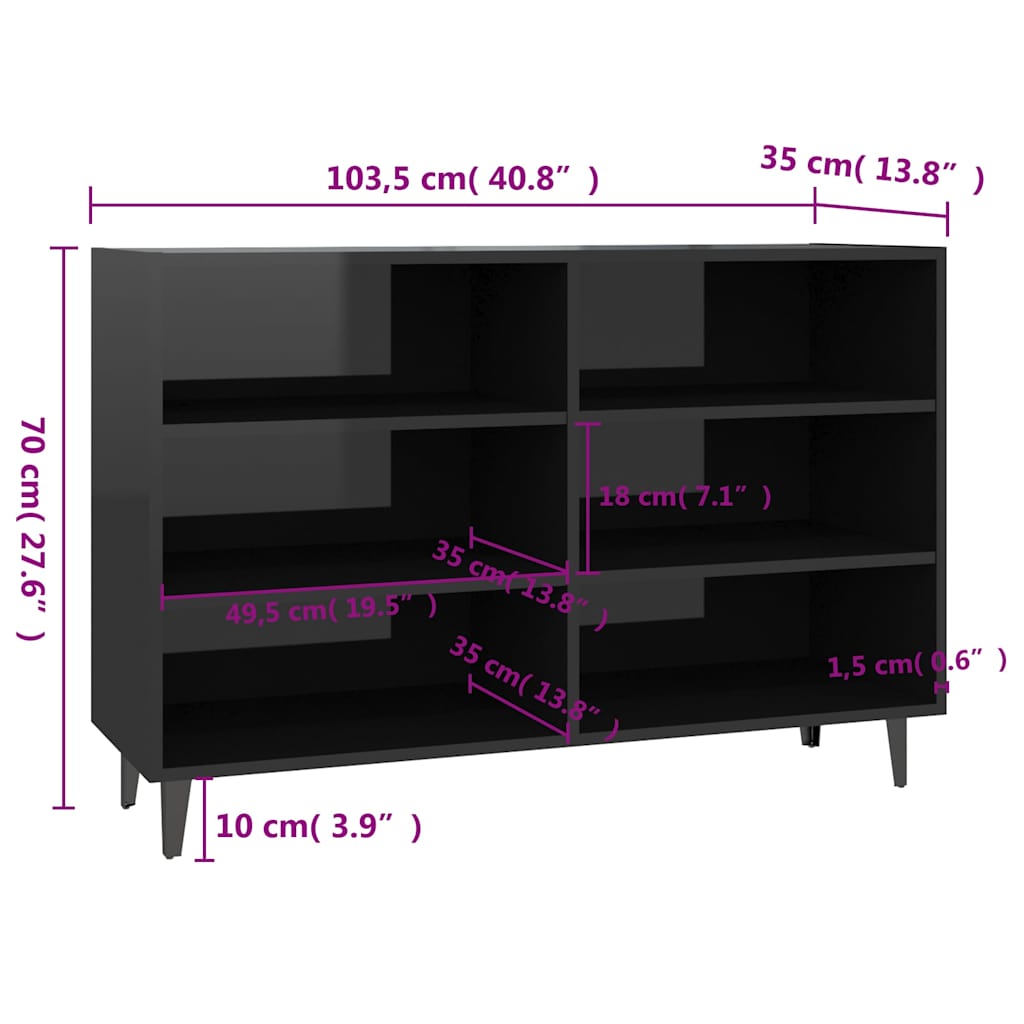 Sideboard High Gloss Black 103.5x35x70 cm Engineered Wood