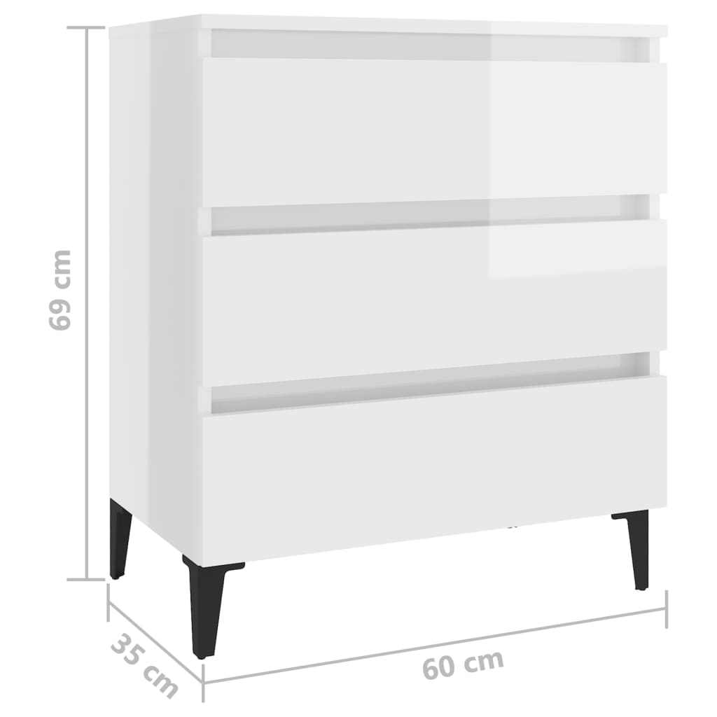Sideboard High Gloss White 60x35x69 cm Engineered Wood