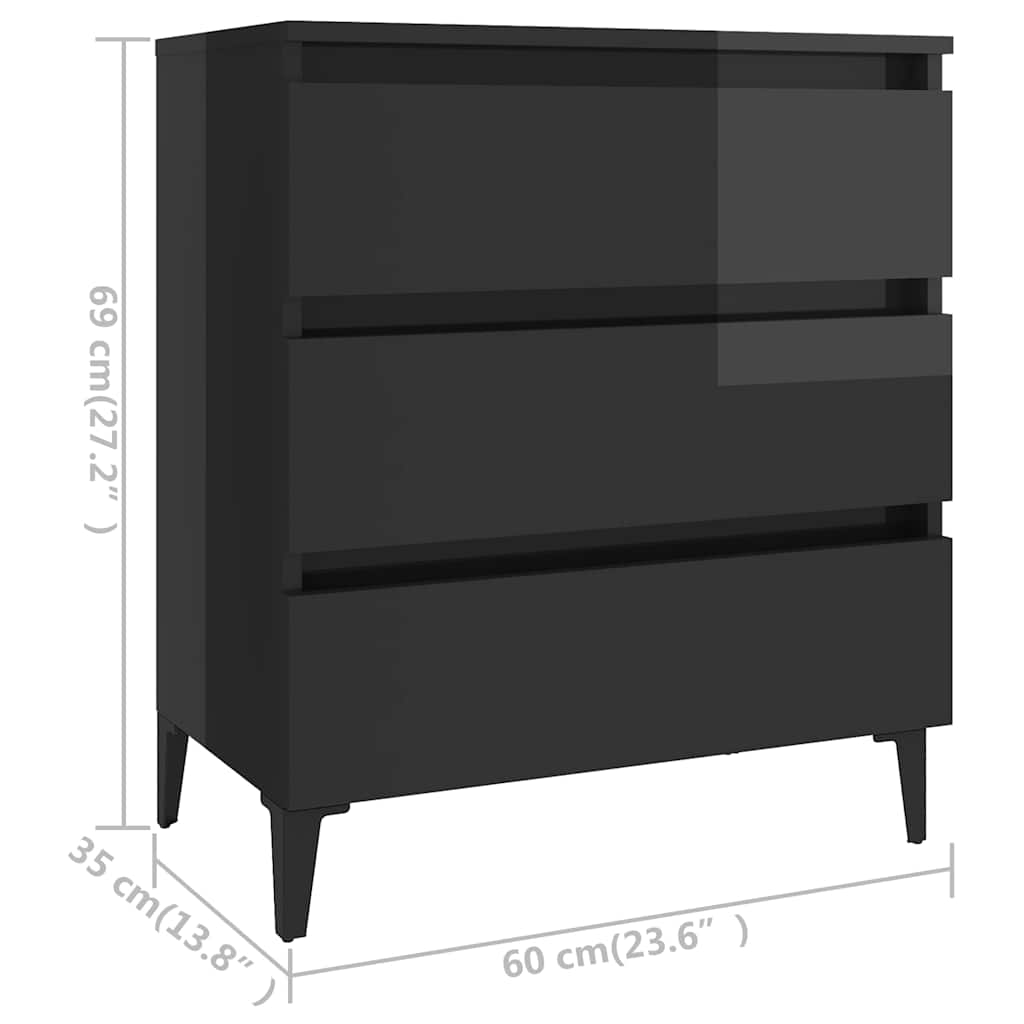 Sideboard High Gloss Grey 60x35x69 cm Engineered Wood