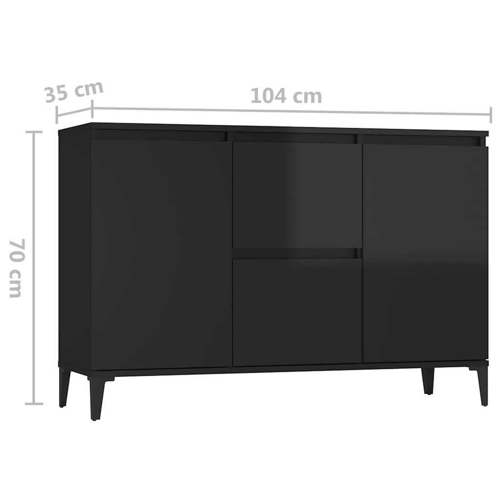 Sideboard High Gloss Black 104x35x70 cm Engineered Wood