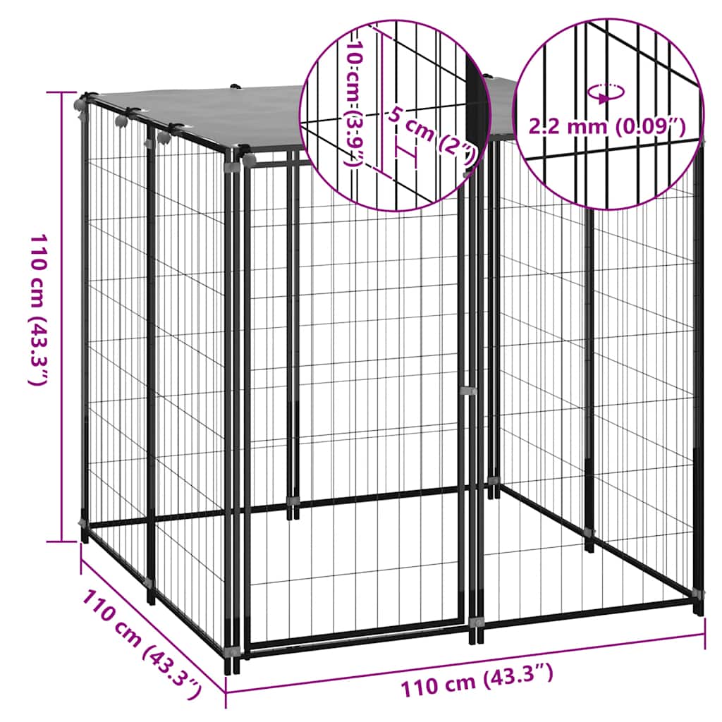 Dog Kennel Black 110x110x110 cm Steel