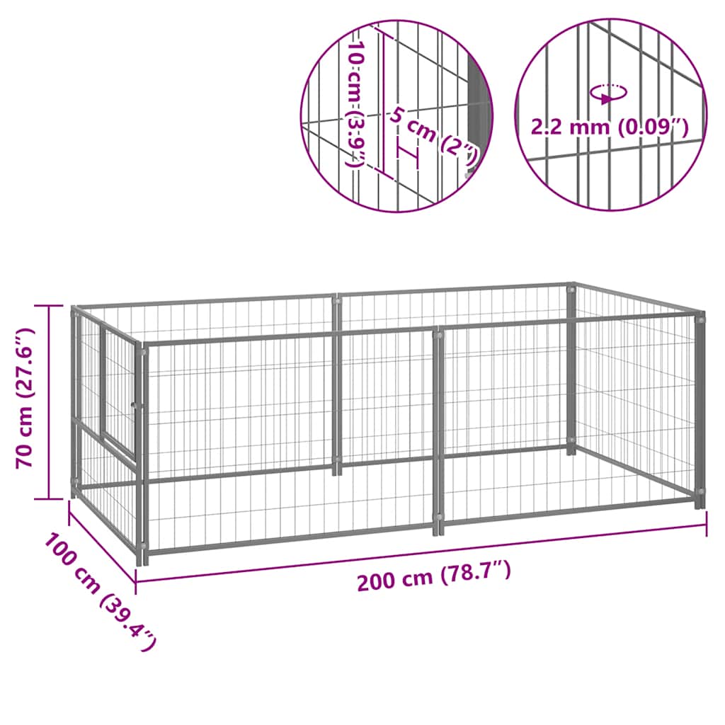 Dog Kennel Silver 200x100x70 cm Steel