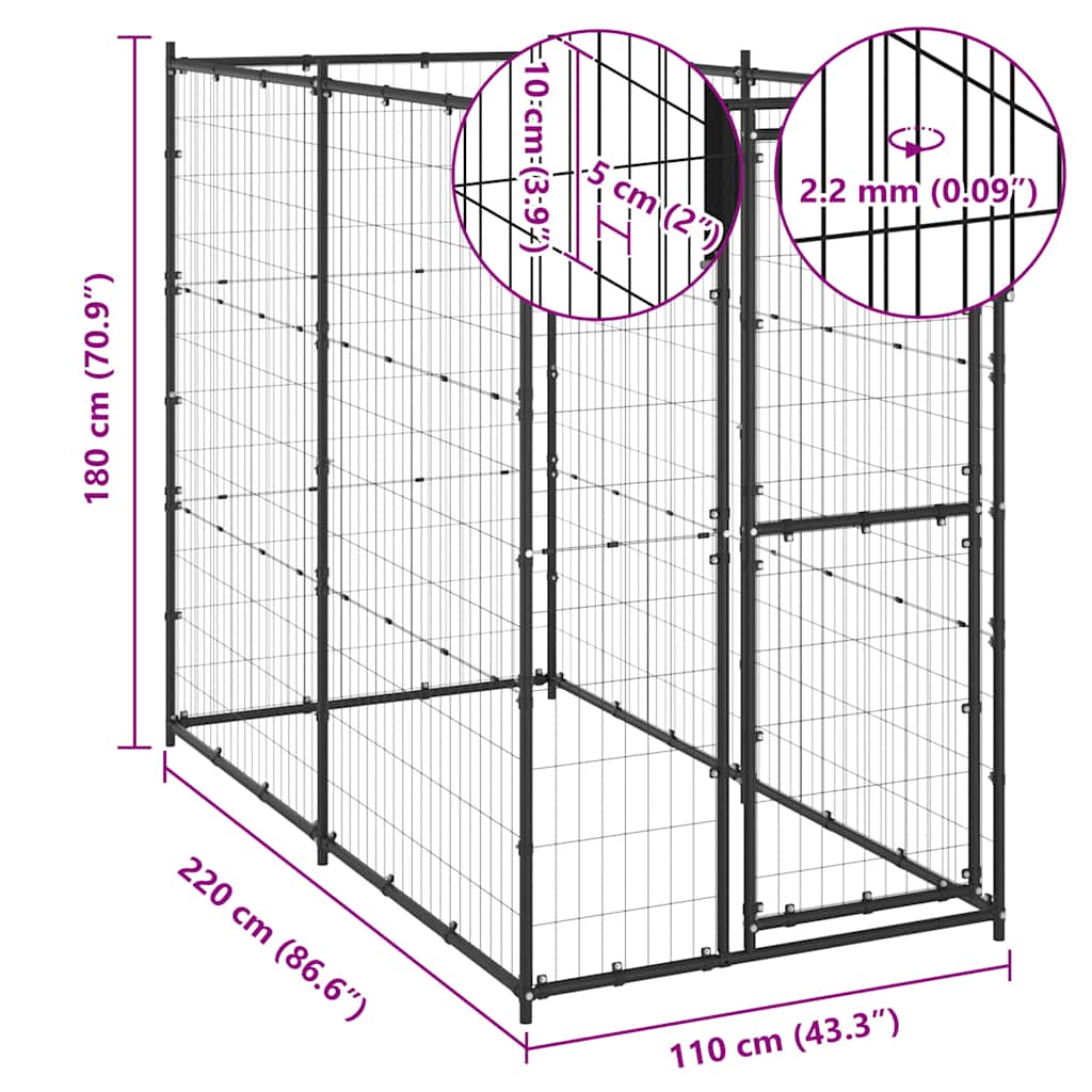 Outdoor Dog Kennel Steel 110x220x180 cm