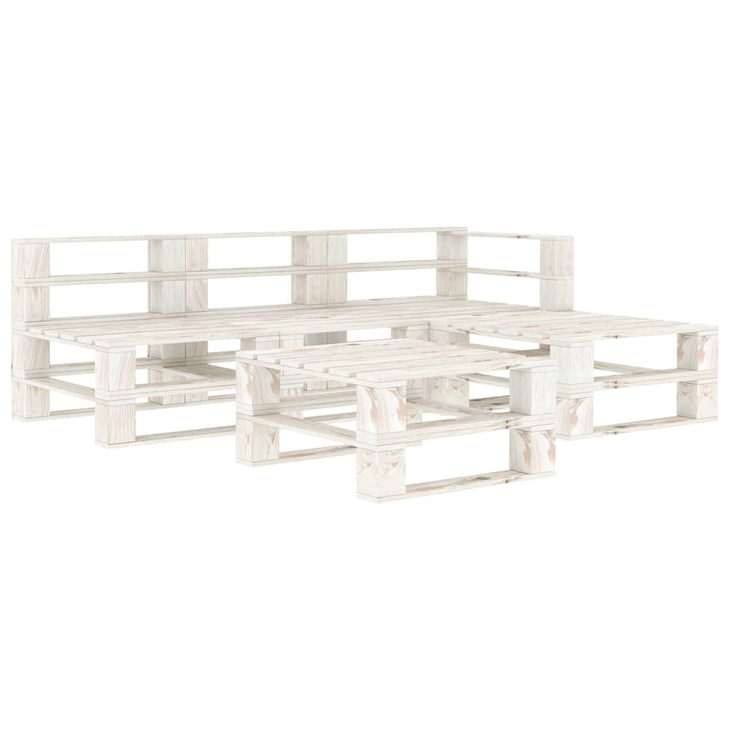 5 Piece Garden Pallet Lounge Set Wood White