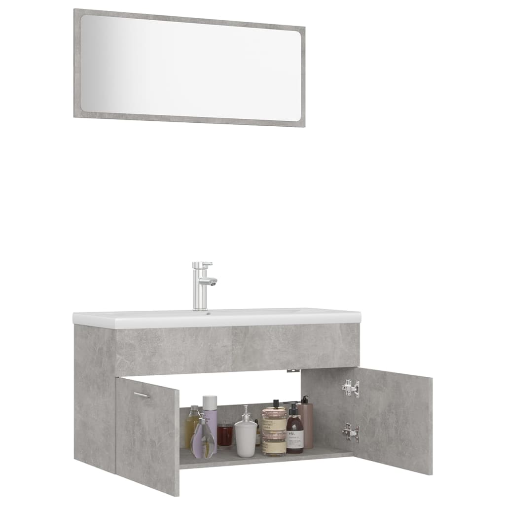 Bathroom Furniture Set Concrete Grey Engineered Wood