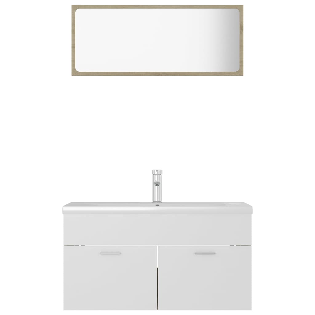 Bathroom Furniture Set White and Sonoma Oak Engineered Wood