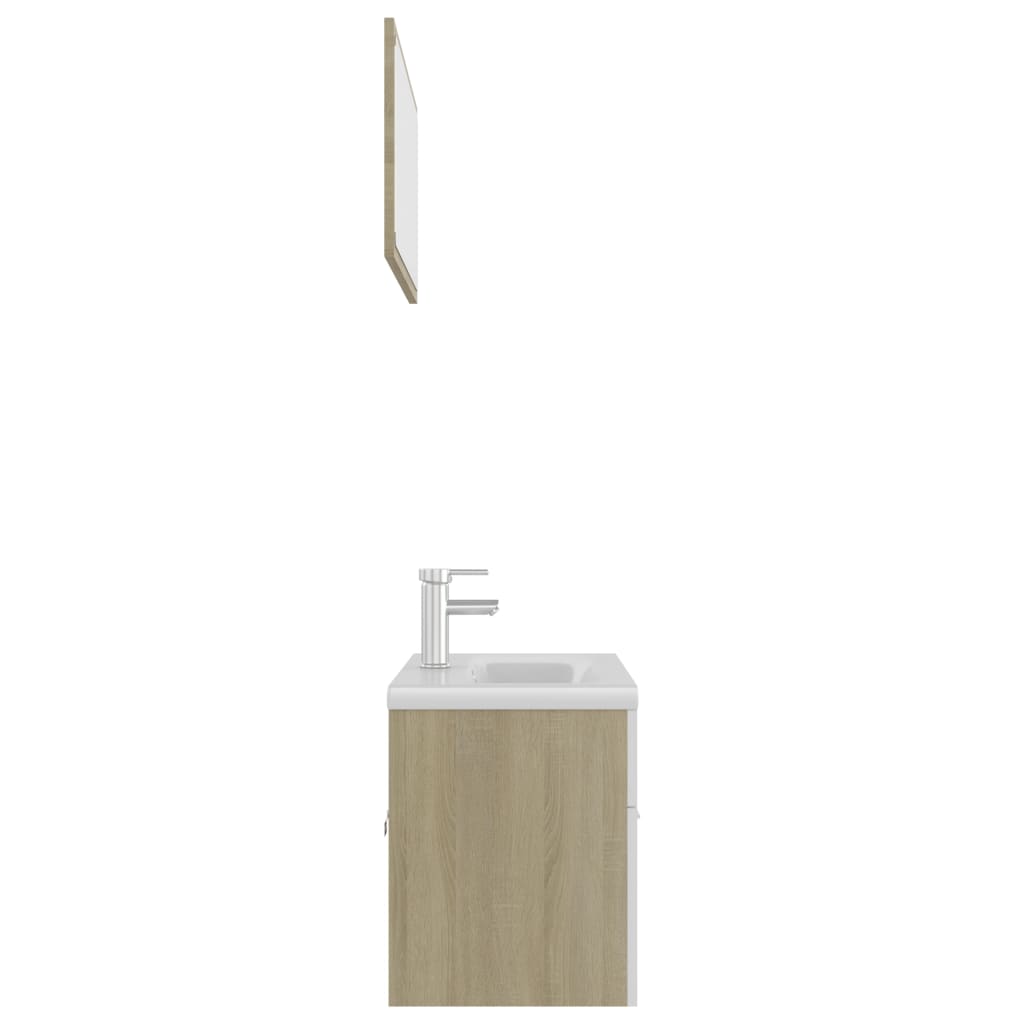 Bathroom Furniture Set White and Sonoma Oak Engineered Wood