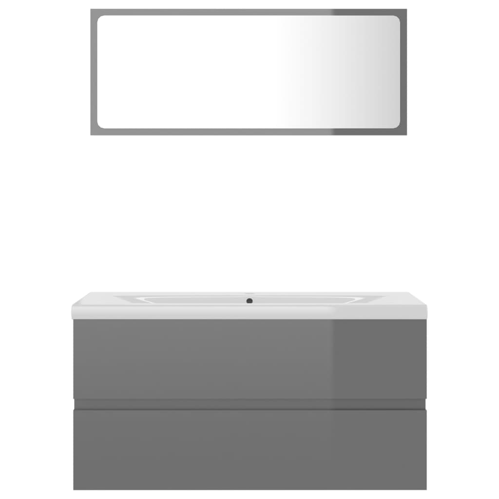 Bathroom Furniture Set High Gloss Grey Engineered Wood