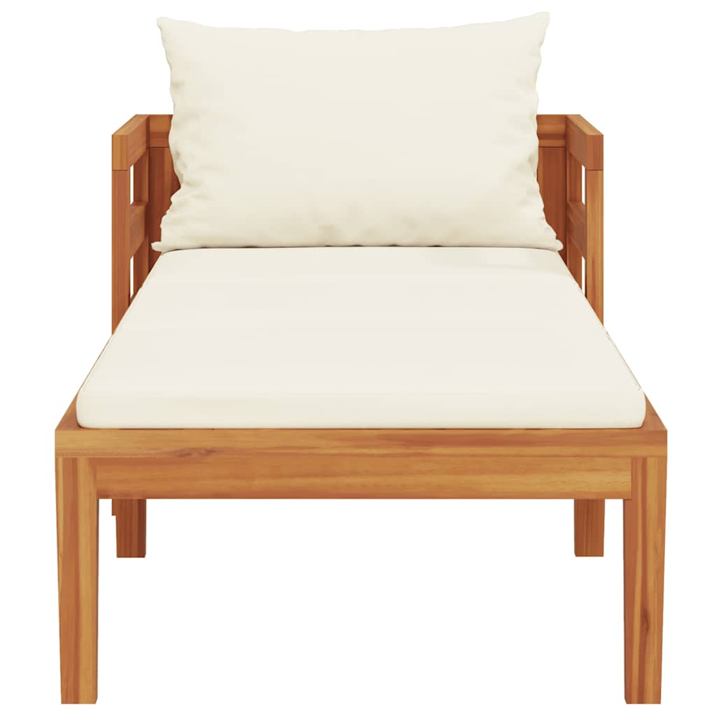 Sun Lounger with Cream White Cushions Solid Acacia Wood