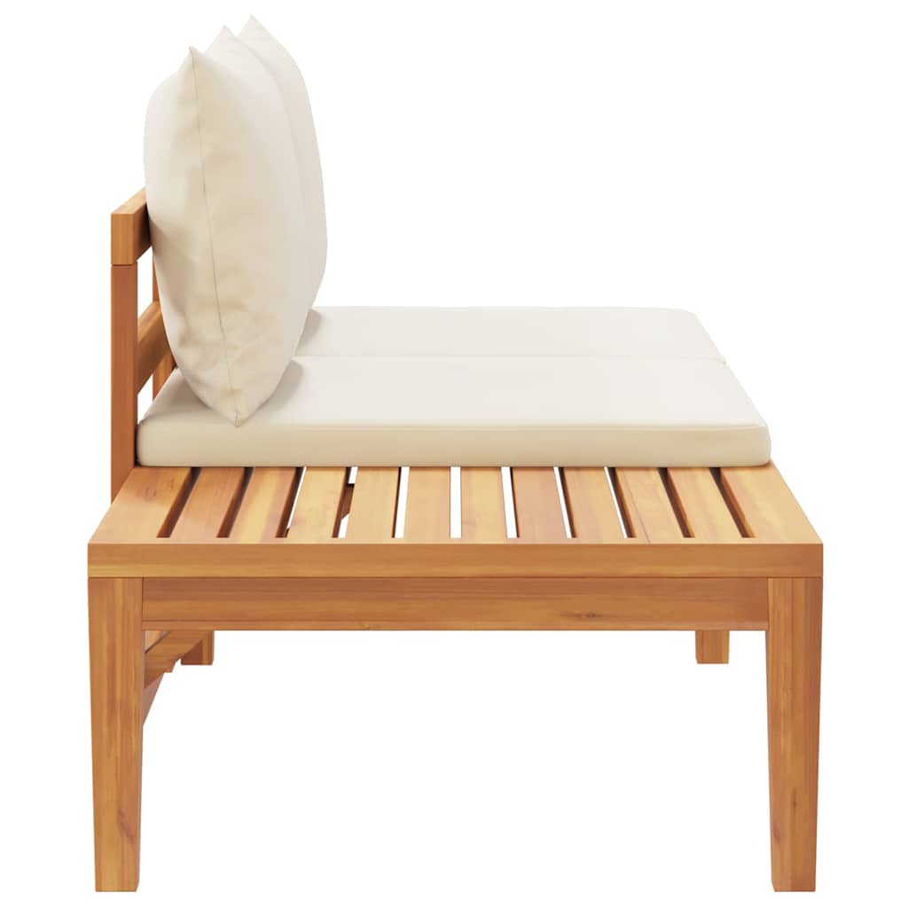 Garden Bench with Table Cream White Cushions Solid Acacia Wood