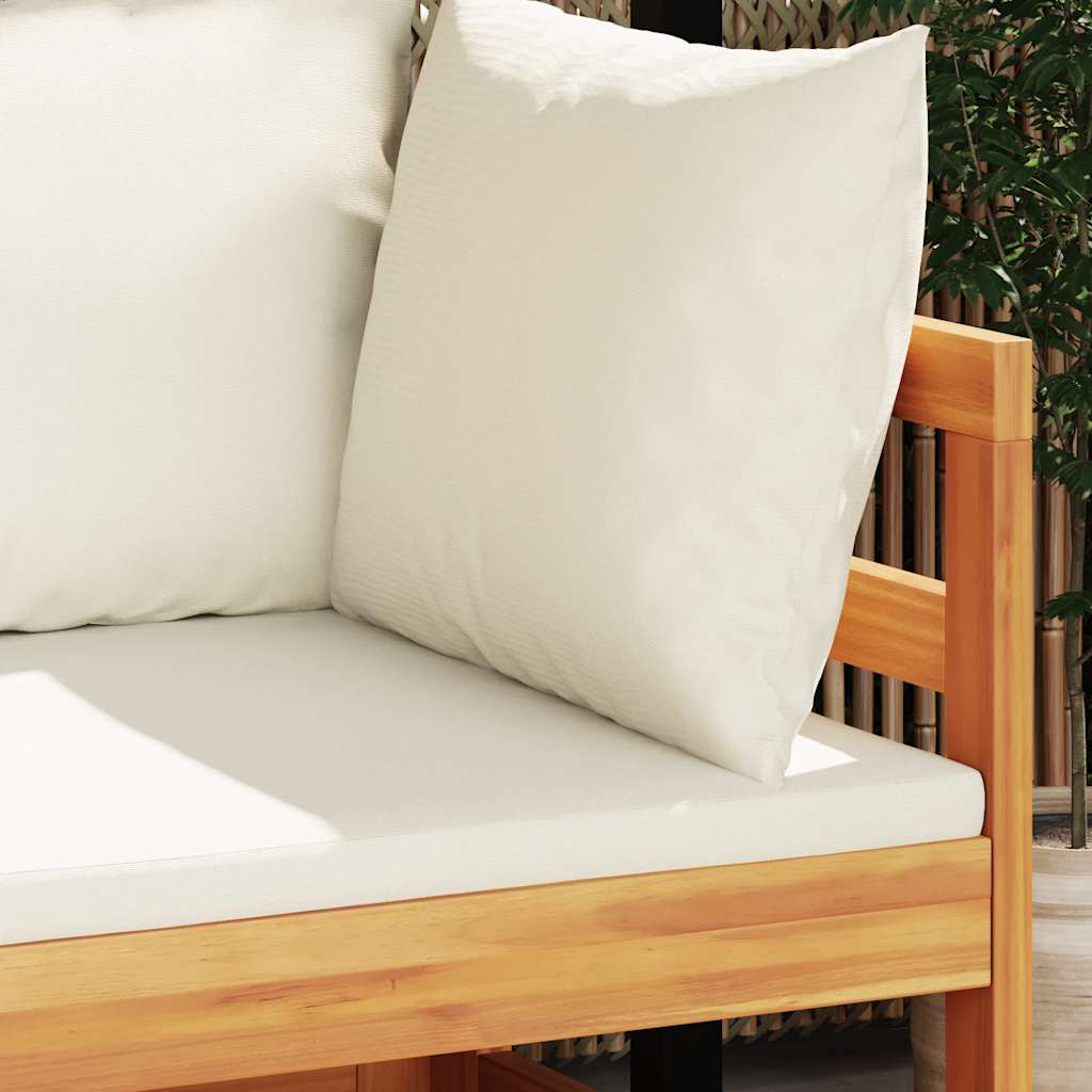 Corner Sofa with Cream White Cushions Solid Acacia Wood