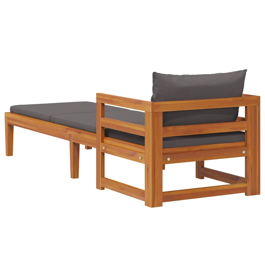 Sun Lounger with Dark Grey Cushions Solid Acacia Wood