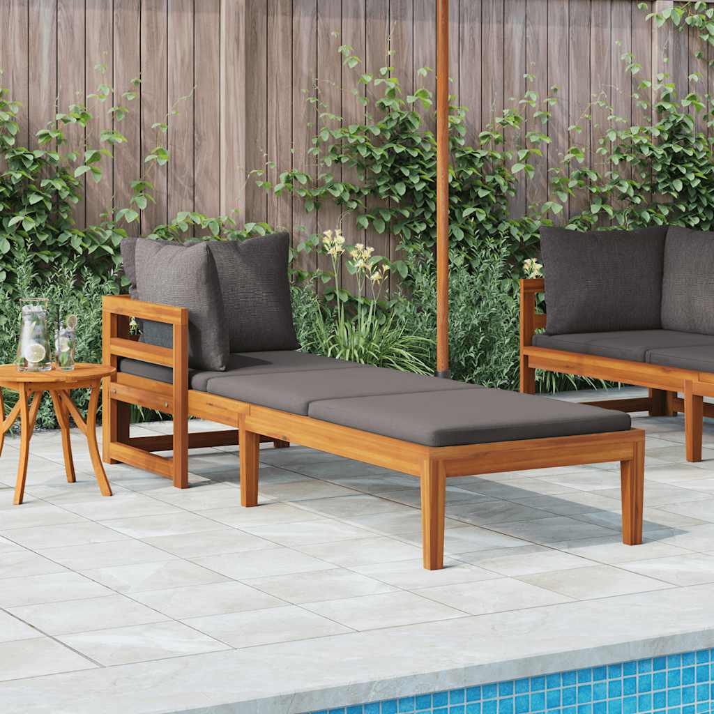 Sun Lounger with 1 Armrest Dark Grey Solid Acacia Wood