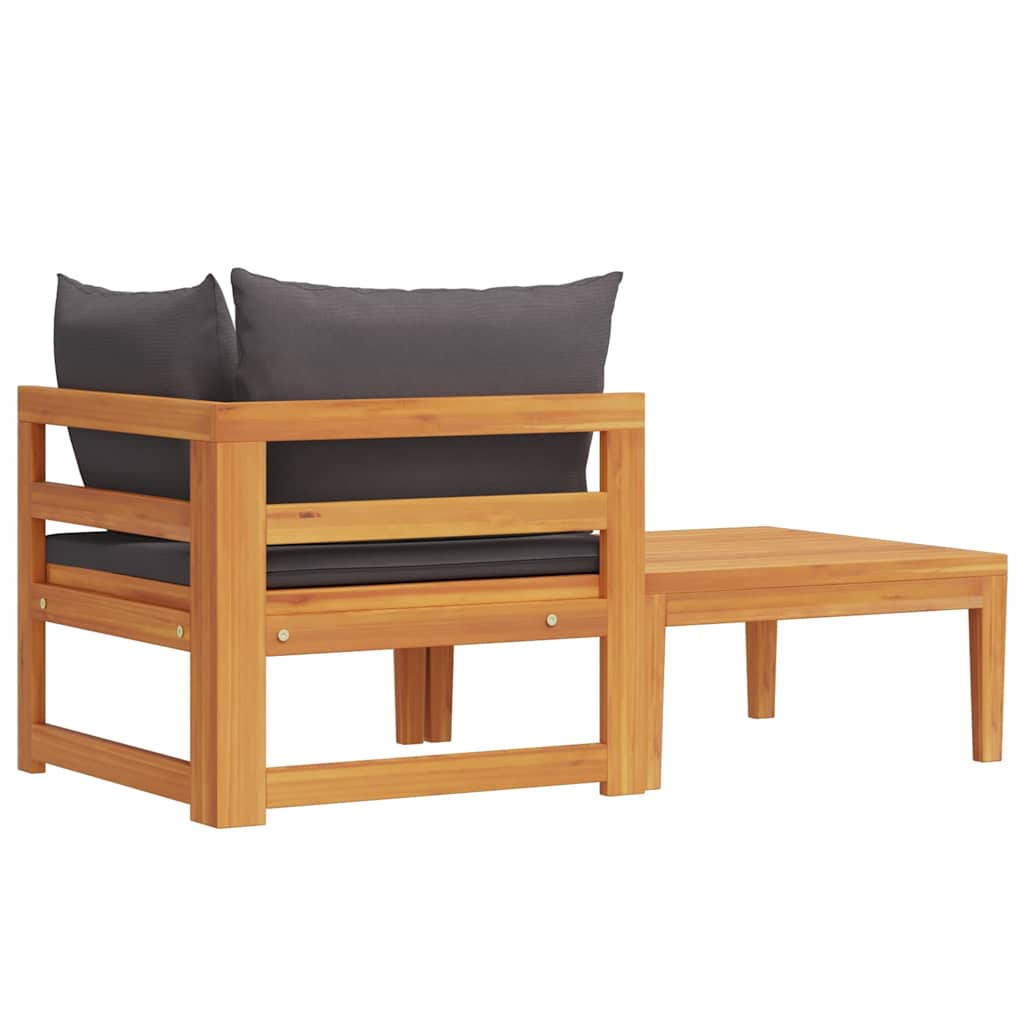 2 Piece Garden Lounge Set with Dark Grey Cushions Acacia Wood