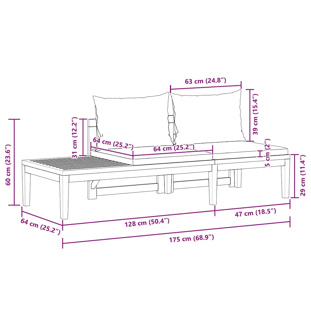 2 Piece Garden Lounge Set with Dark Grey Cushions Acacia Wood