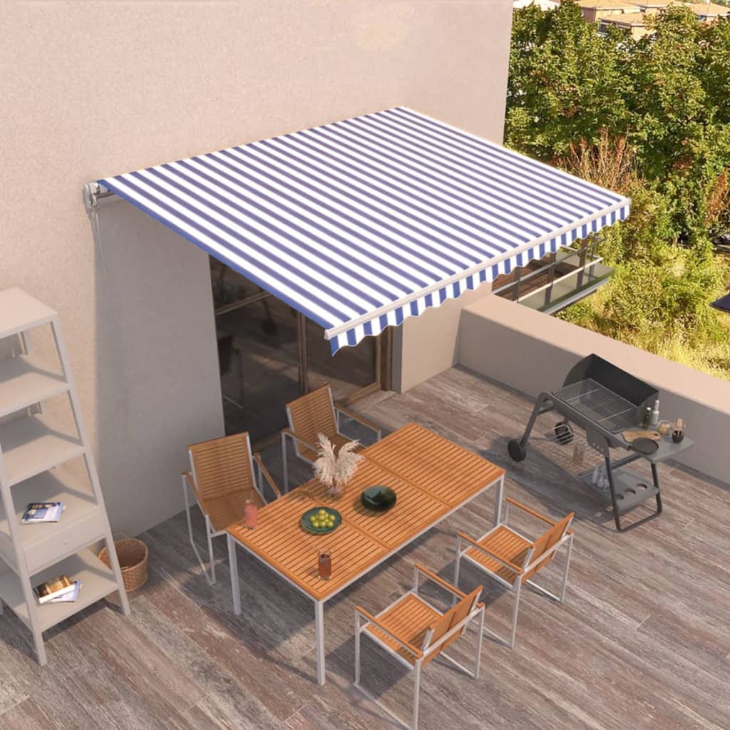 Manual Retractable Awning 400x300 cm Blue and White
