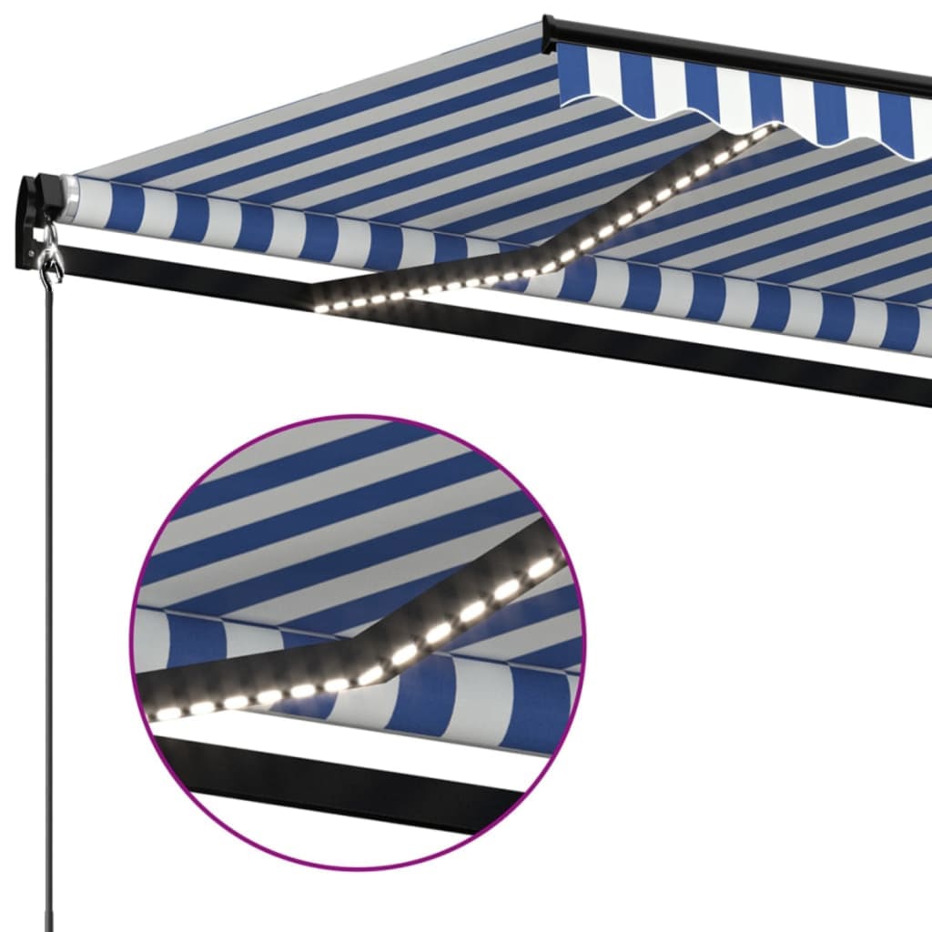 Manual Retractable Awning with LED 300x250 cm Blue and White