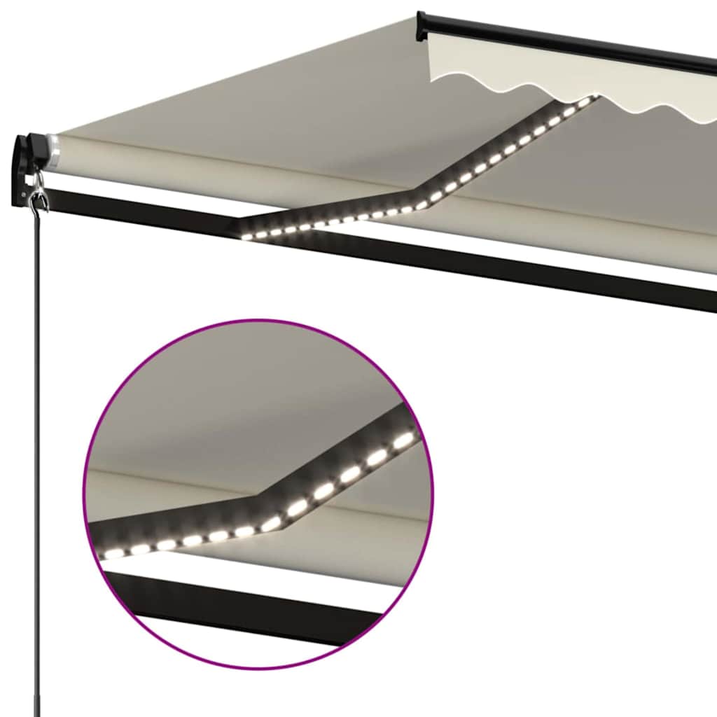 Manual Retractable Awning with LED 450x300 cm Cream