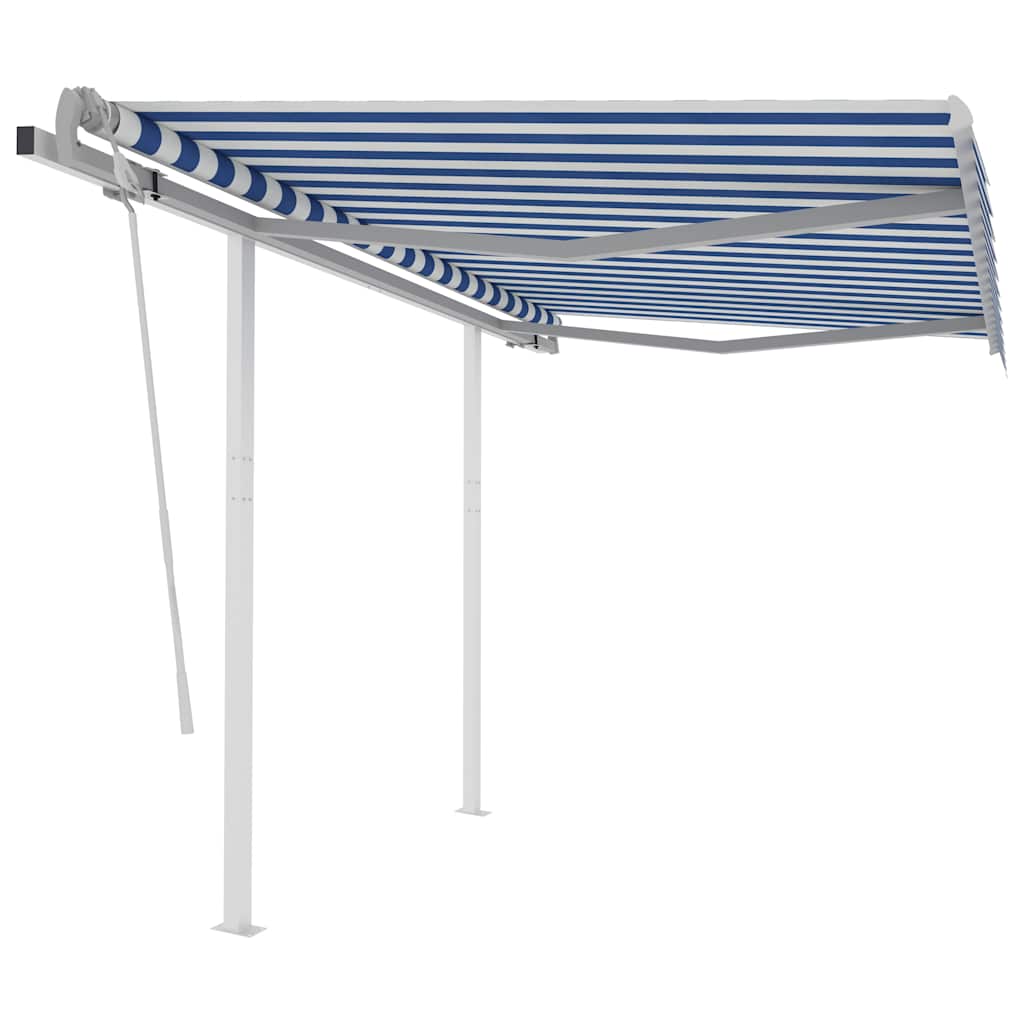 Manual Retractable Awning with Posts 3x2,5 m Blue and White