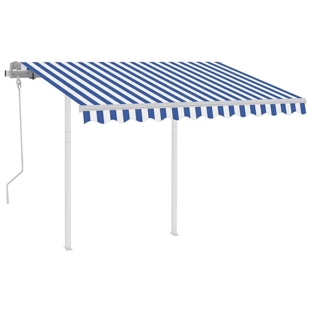 Manual Retractable Awning with Posts 3x2,5 m Blue and White
