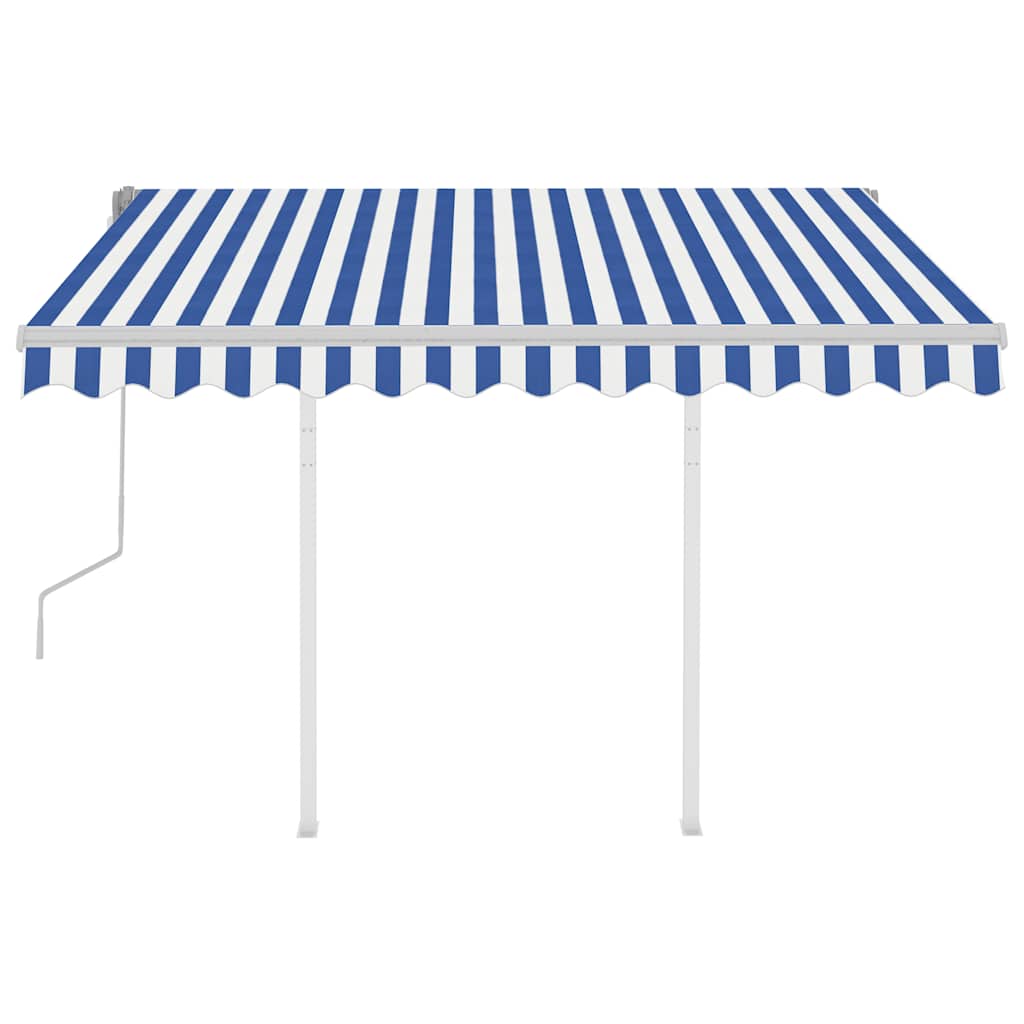 Manual Retractable Awning with Posts 3x2,5 m Blue and White