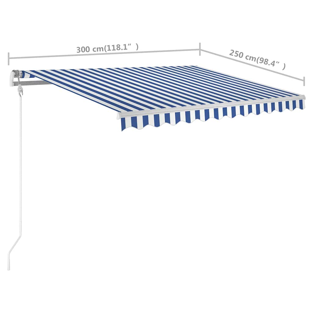 Manual Retractable Awning with Posts 3x2,5 m Blue and White