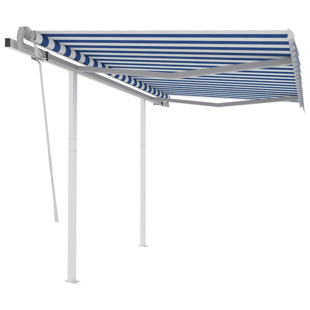 Manual Retractable Awning with Posts 3,5x2,5 m Blue and White