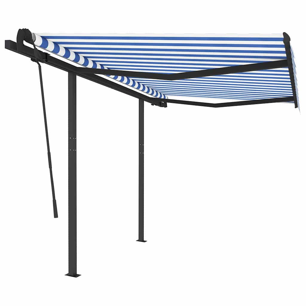 Manual Retractable Awning with Posts 3x2,5 m Blue and White