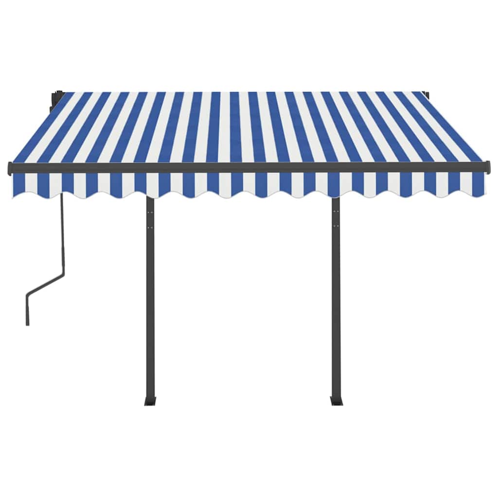 Manual Retractable Awning with Posts 3x2,5 m Blue and White