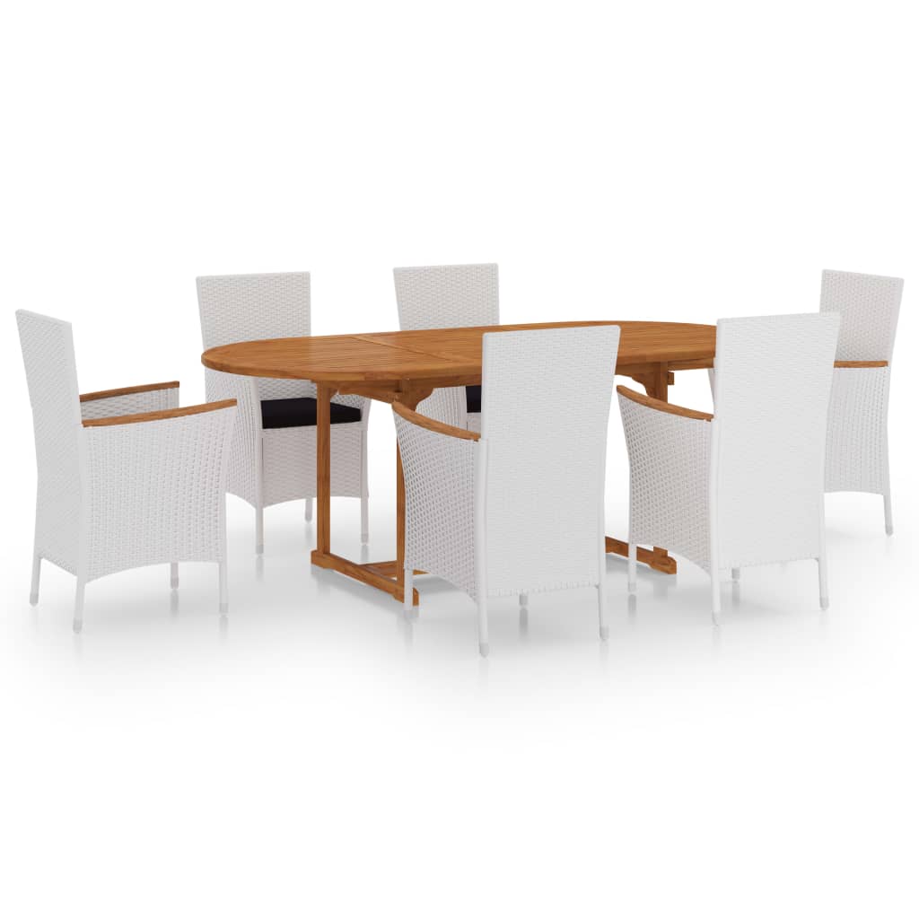 7 Piece Garden Dining Set Poly Rattan White