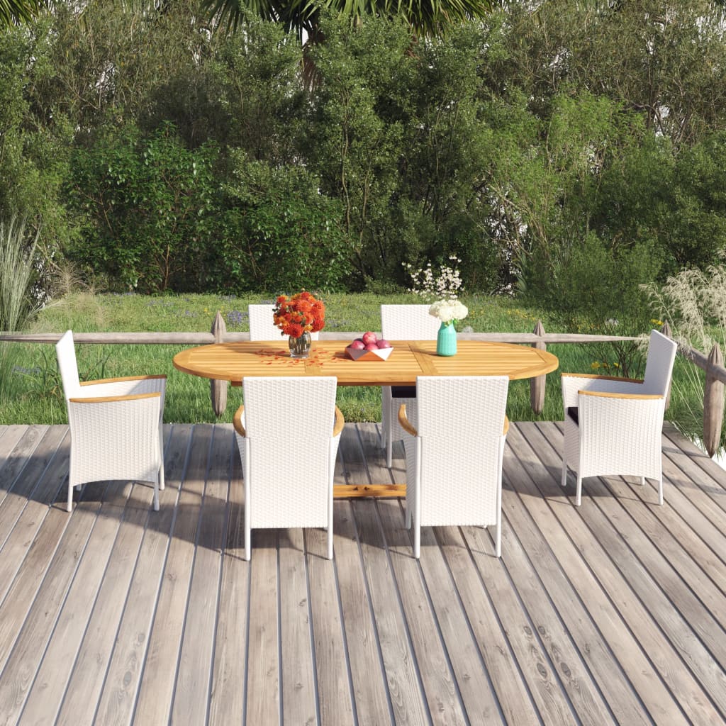 7 Piece Garden Dining Set Poly Rattan White