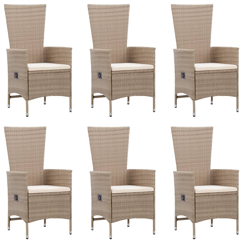 7 Piece Garden Dining Set Poly Rattan Beige