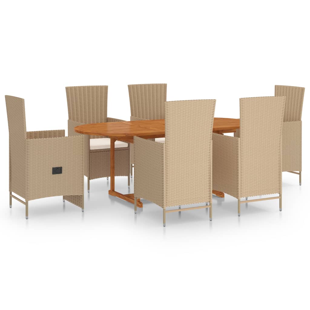 7 Piece Garden Dining Set Poly Rattan Beige